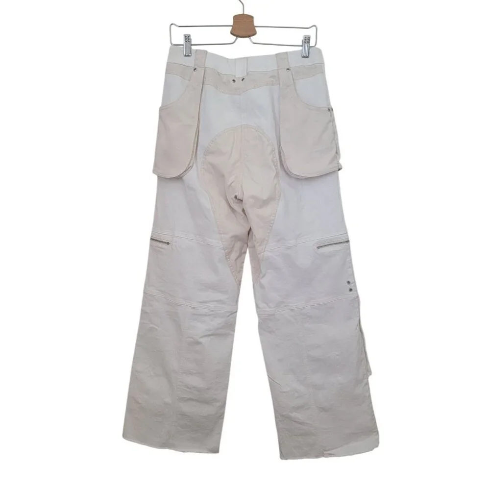 I.AM.GIA. BLAZE Raw Hem High Waisted Cargo Streetwear Pants Cream Women’s Sz L - Picture 2 of 12